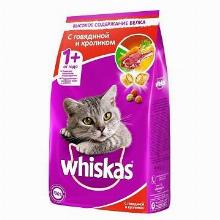 КОРМ ДЛЯ КОШЕК whiskas ПОДУШЕЧКИ С ГОВЯДИНОЙ И КРОЛИКОМ 800 Г